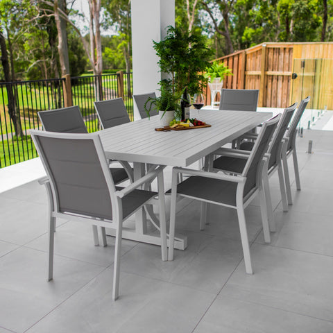 Margot Bergen - 9pce (220x100) - White/Grey Outdoor Dining Set