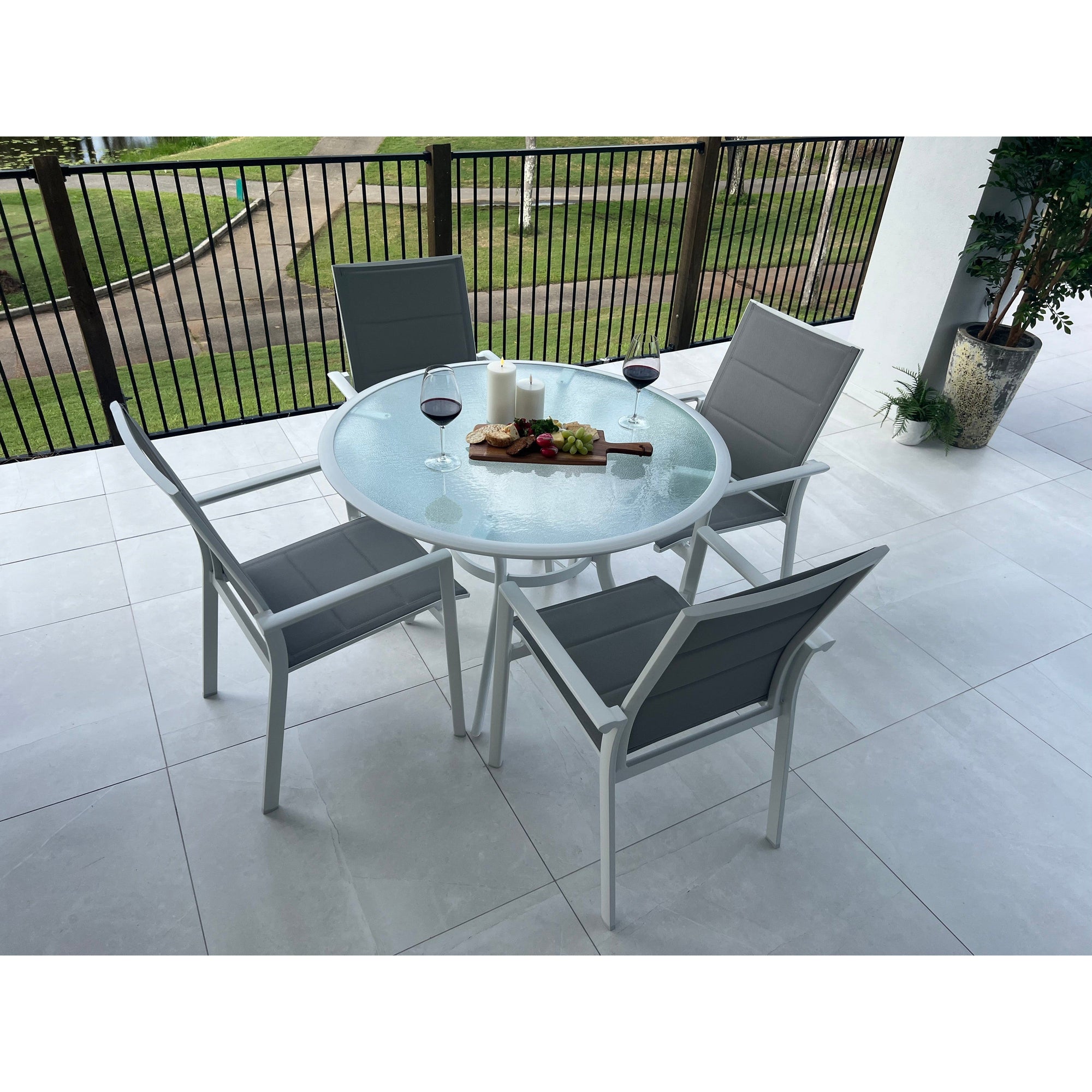 best-outdoor-furniture-Margot - Coventry 105cm - 5pce Outdoor Dining Set White/Grey