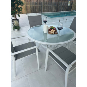 best-outdoor-furniture-Margot - Coventry 105cm - 5pce Outdoor Dining Set White/Grey