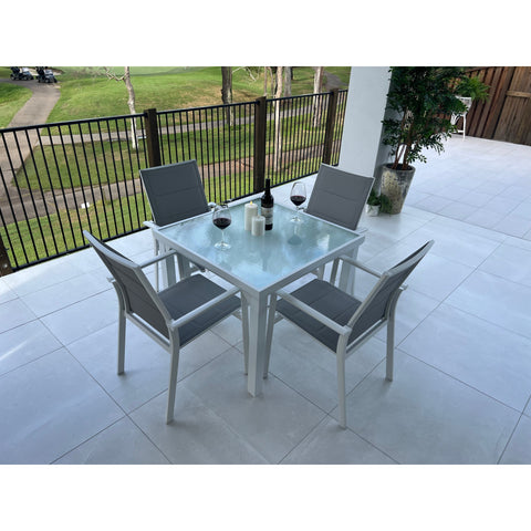 Margot Hudson - 5pce (90x90) - White/Grey Outdoor Dining Set