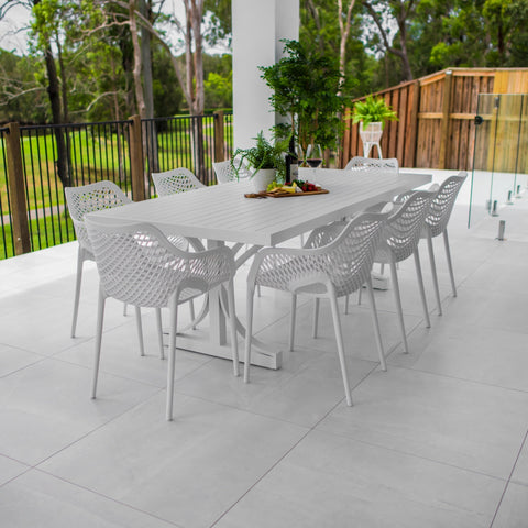 Roma XL Bergen - 9pce (220x100) - White Outdoor Dining Set