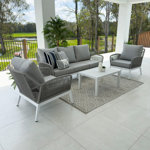 Bella Rope 3 - 4pce - White/Grey Outdoor Lounge Setting