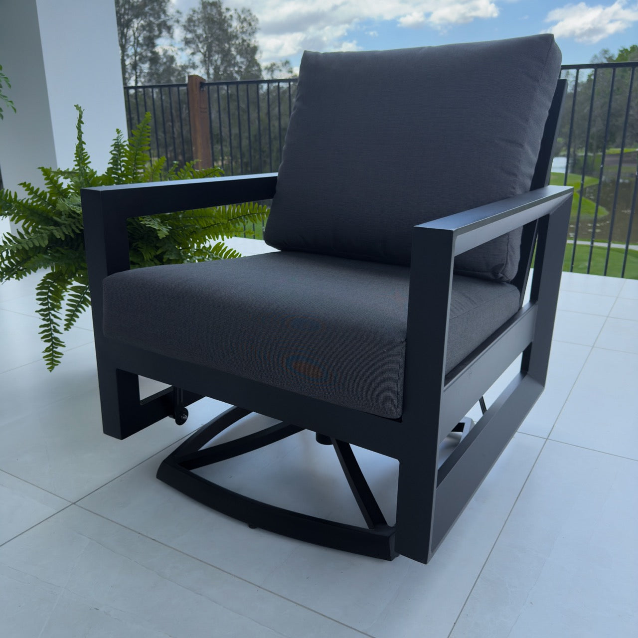 best-outdoor-furniture-Taylah Swivel Single Sofa - Black/Canvas Coal Outdoor Lounge